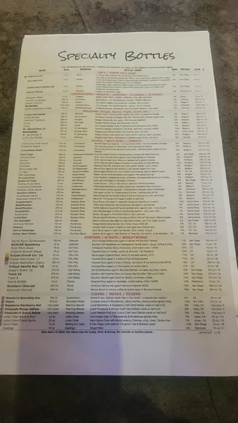 menu of SD TapRoom