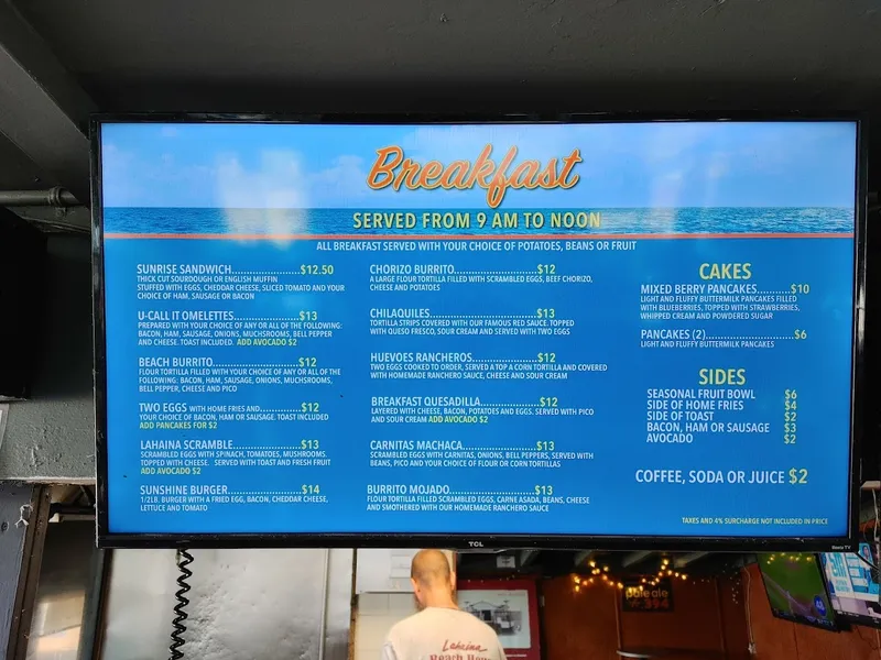 menu of Lahaina Beach House