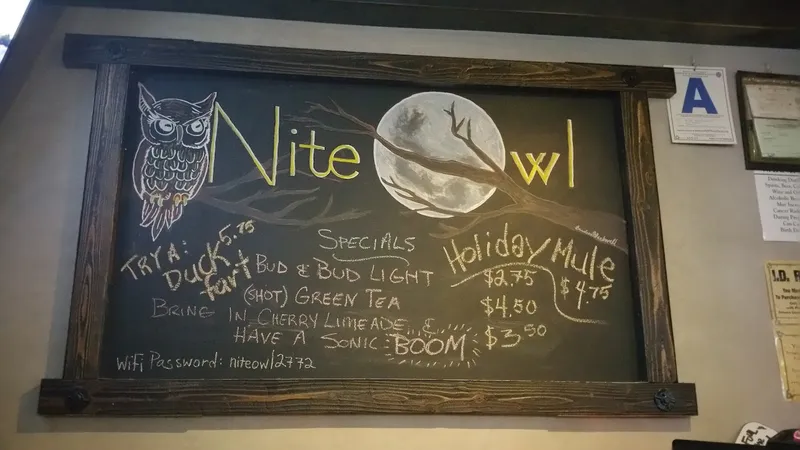 menu of Nite Owl Cocktail Lounge