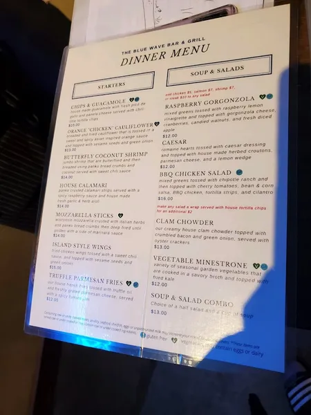 menu of Blue Wave Bar & Grill