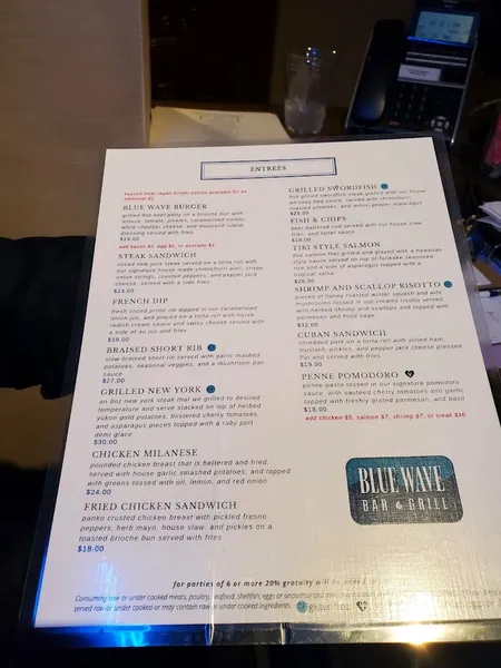 menu of Blue Wave Bar & Grill