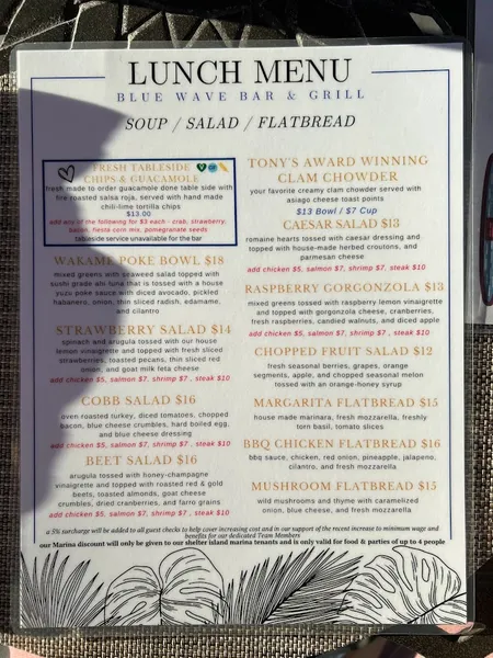 menu of Blue Wave Bar & Grill