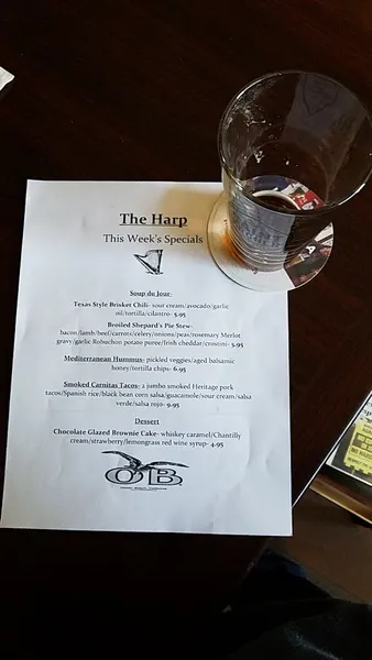 menu of The Harp