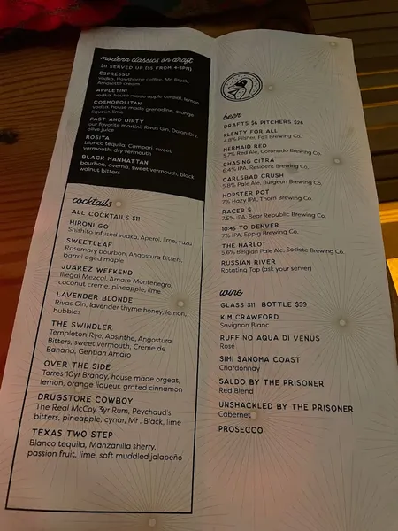 menu of Swan Bar