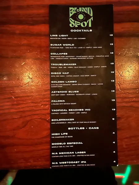 menu of Seven Grand San Diego