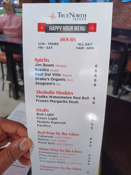 menu of True North Tavern