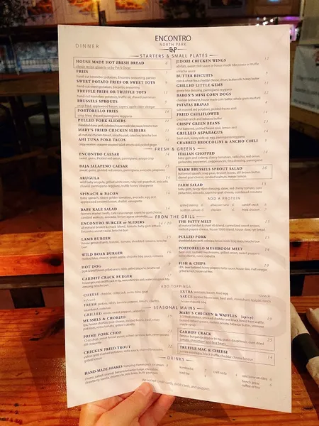 menu of Encontro North Park