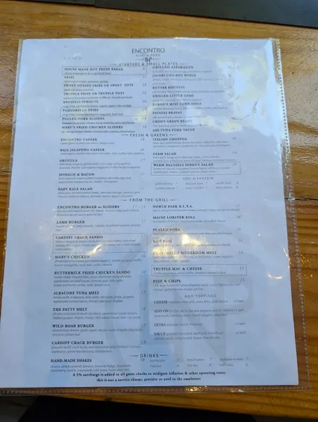 menu of Encontro North Park