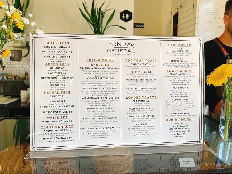 menu of Moniker General