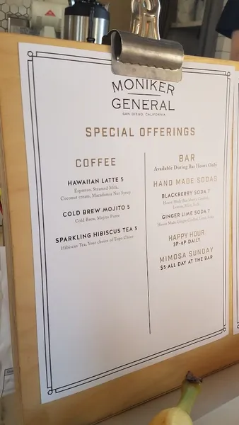 menu of Moniker General