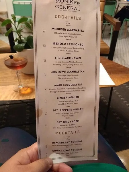 menu of Moniker General