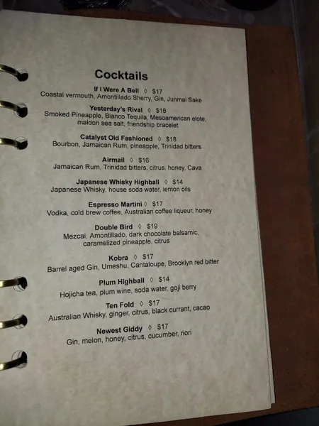 menu of Convoy Music Bar