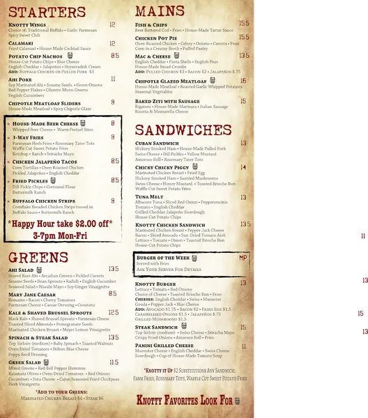 menu of Knotty Barrel