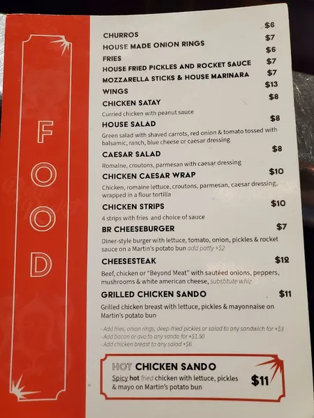 menu of Bottle Rocket Bar and Grill