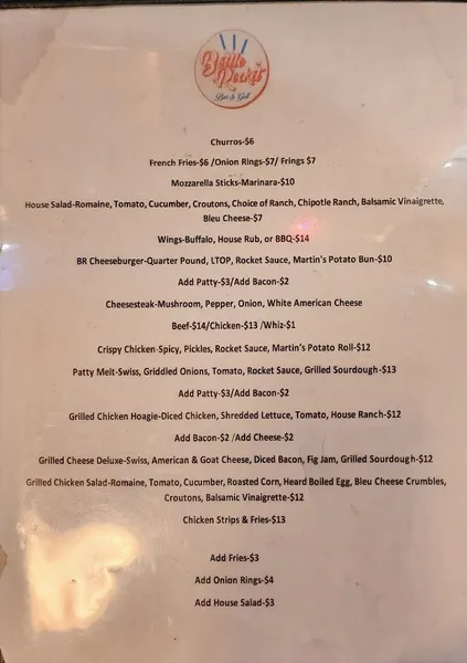 menu of Bottle Rocket Bar and Grill