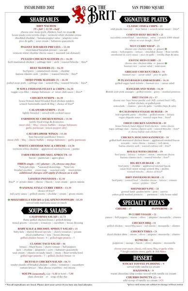 menu of The Brit - Sports Pub & Patio