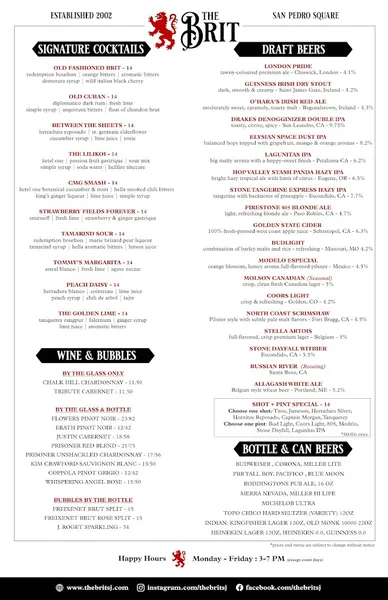 menu of The Brit - Sports Pub & Patio