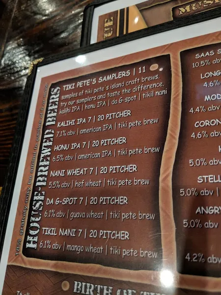 menu of TIKI PETE