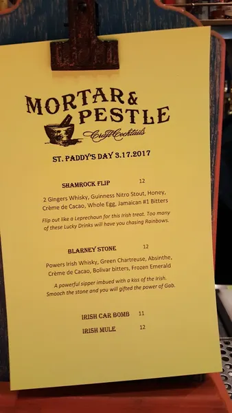 menu of Mortar & Pestle Bar