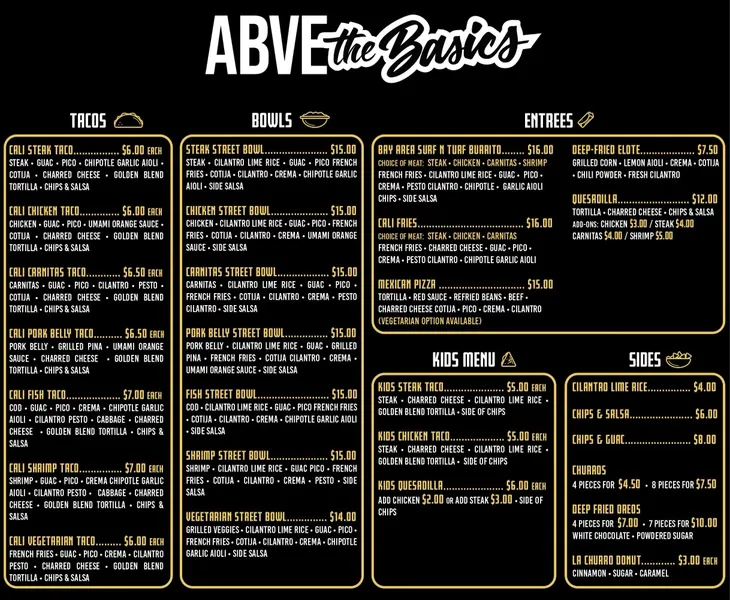 menu of Stevie's Bar & Grill