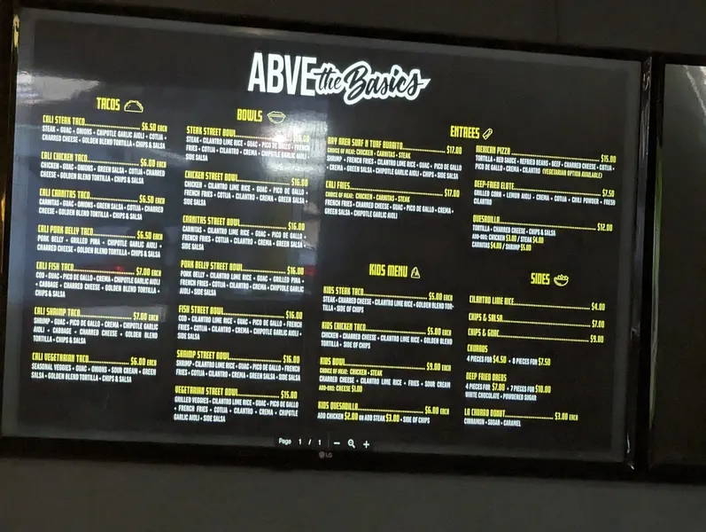 menu of Stevie's Bar & Grill