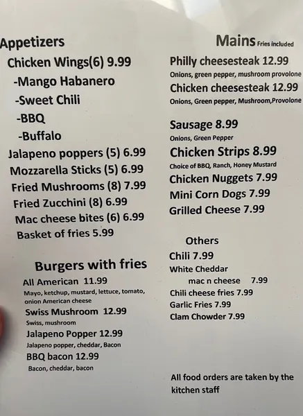 menu of Hour Bar and Grill