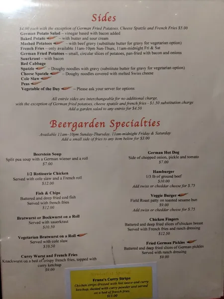 menu of The Red Lion Tavern