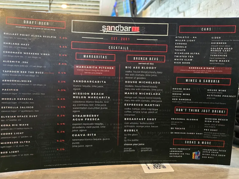 menu of Sandbar Sports Grill