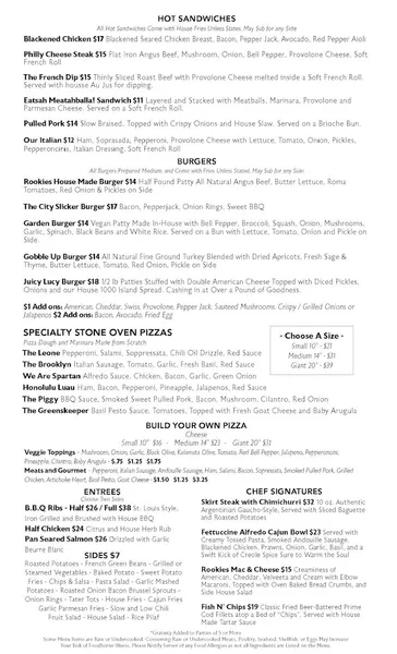 menu of Rookies Sports Lodge Downtown