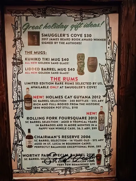 menu of Smuggler's Cove