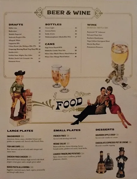 menu of Bottle Club Pub