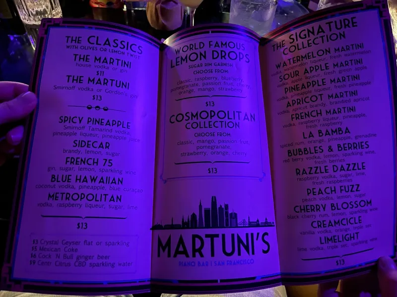 menu of Martuni's