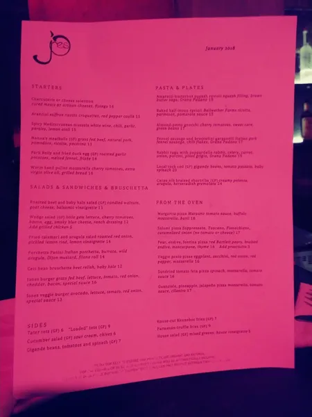 menu of 620 Jones