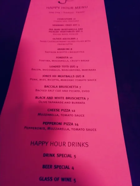 menu of 620 Jones