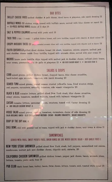 menu of Sutter Pub & Restaurant