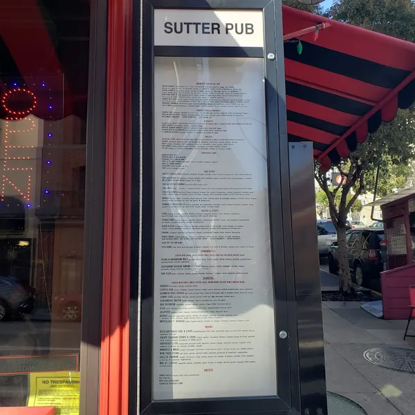 menu of Sutter Pub & Restaurant