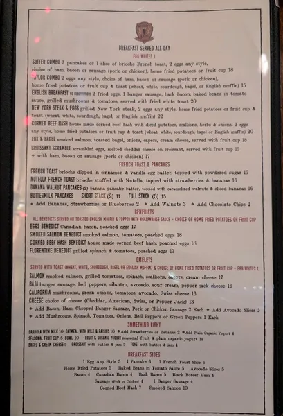 menu of Sutter Pub & Restaurant