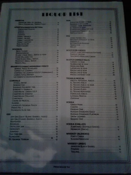 menu of Stookey's Club Moderne