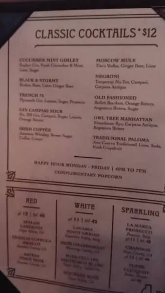 menu of Owl Tree