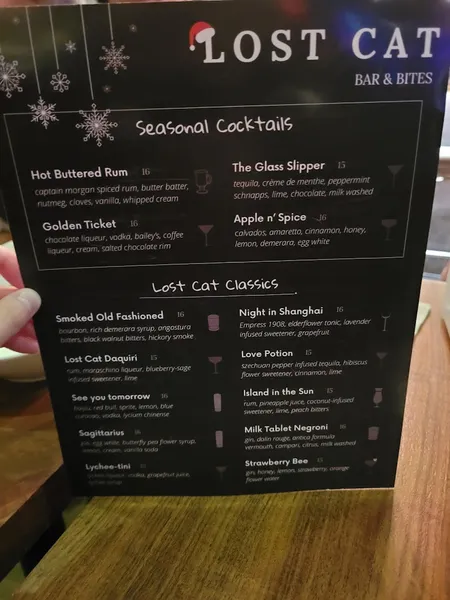 menu of Lost Cat Bar & Bites