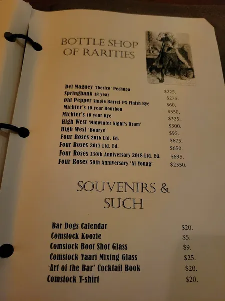 menu of Comstock Saloon