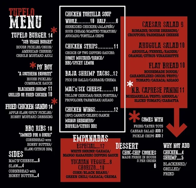 menu of Tupelo