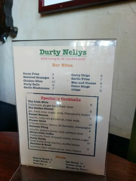 menu of Durty Nelly's