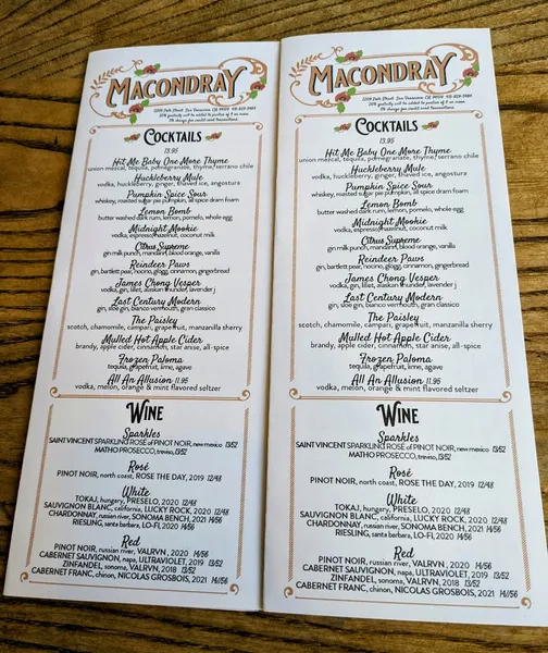 menu of Macondray