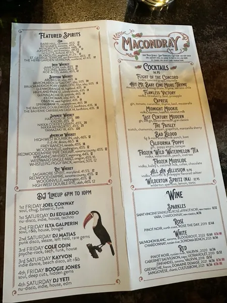 menu of Macondray