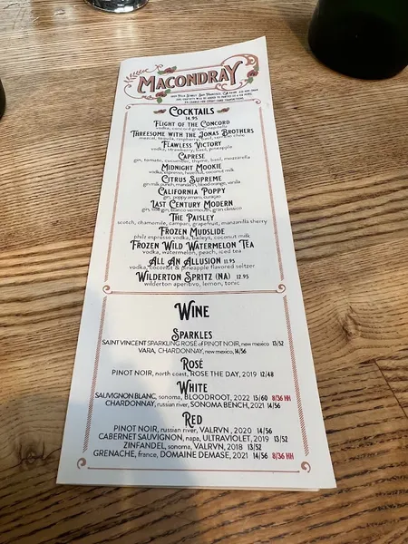 menu of Macondray