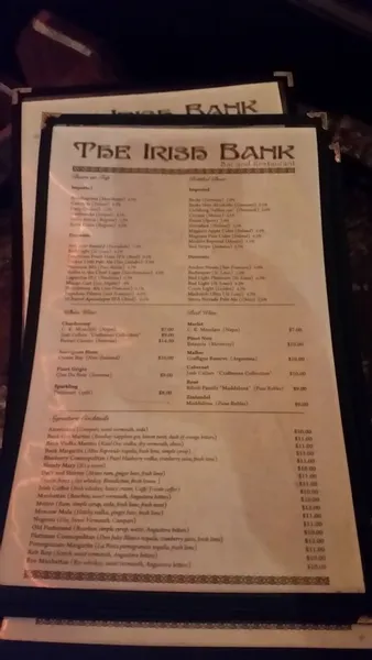 menu of The Irish Bank