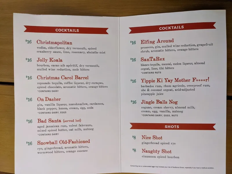 menu of Pacific Cocktail Haven