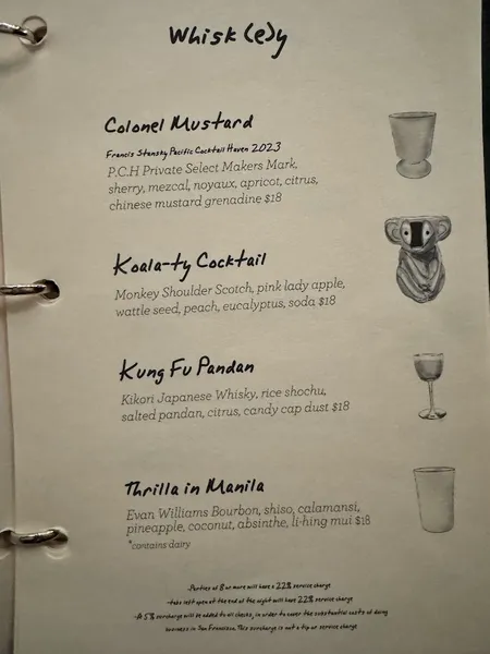 menu of Pacific Cocktail Haven