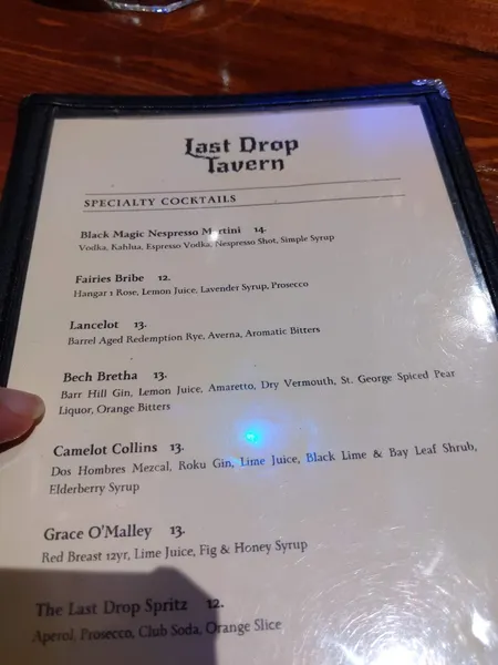 menu of Last Drop Tavern